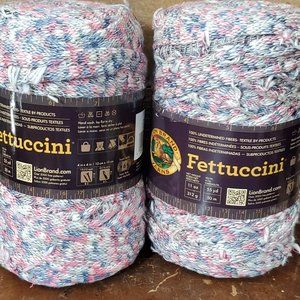 2 Skeins Lion Brand Fettuccini Remnant Yarn - Red, White, Blue Tweed #132c